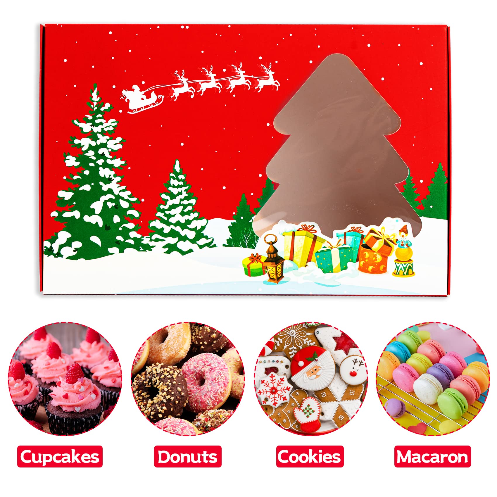 MISS FANTASY Christmas Cookie Gift Boxes 20 Pack - Frosted Holiday Treat Containers with Window for Cookie Exchange, Candy, Baking - Perfect for Holiday Parties, Office Gifts & Christmas Treat Sharing