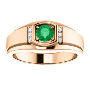 14K Gold Men's Emerald and Diamond Ring - 0.42ct Emerald & 0.09ct Diamond Wedding Band for Engagement, Anniversary, and Special Occasions
