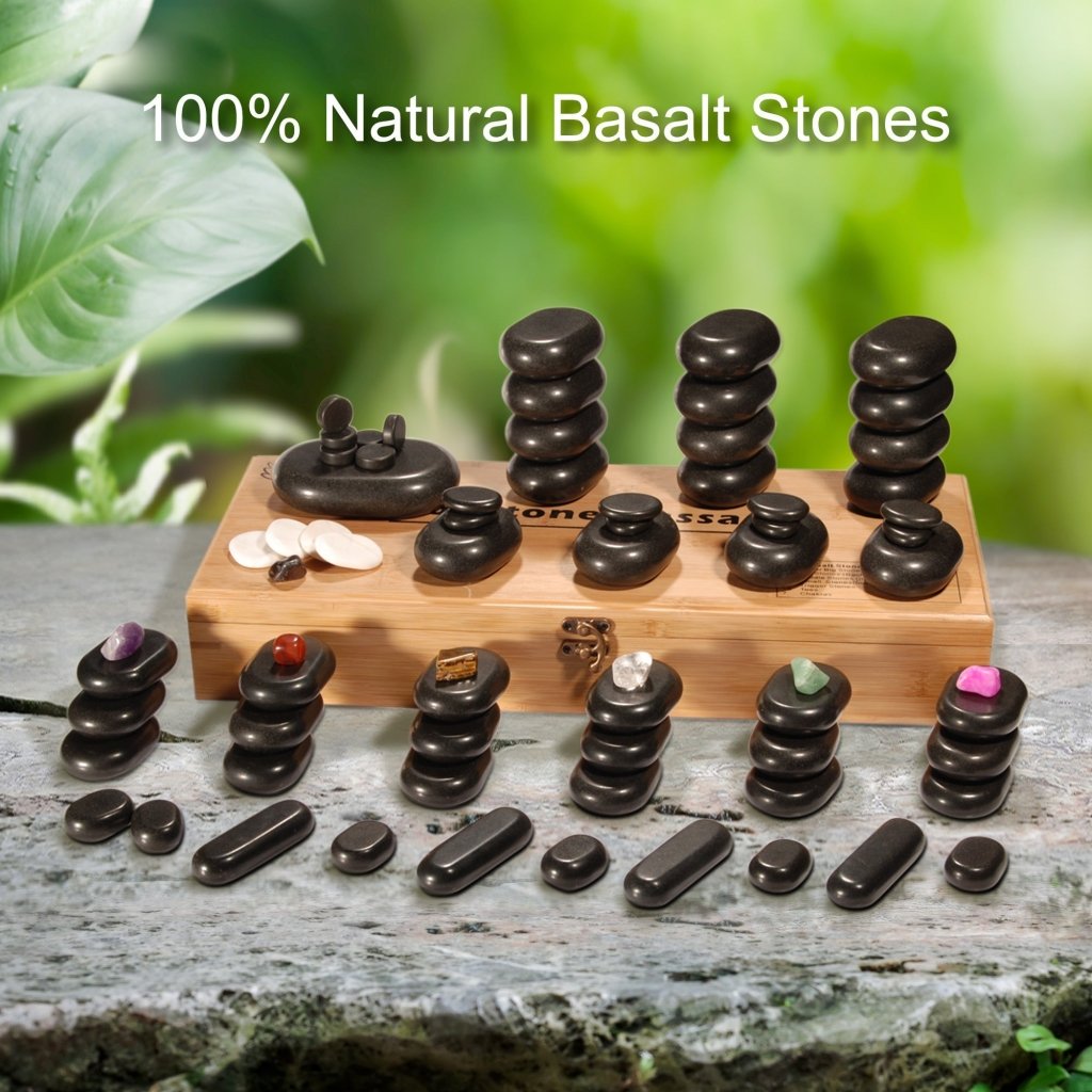 Premium 70-Piece Hot & Cold Stone Massage Kit - Black Lava Basalt Rocks & White Marble Stones with Chakra for Full Body Therapy | Professional Spa, Home Relaxation & Couples Massage Gift Set