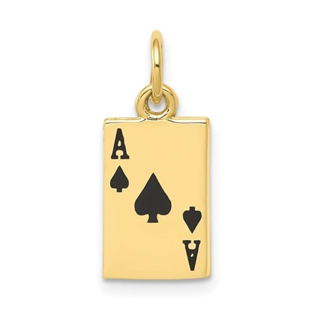 10kt Yellow Gold Enameled Ace of Spades Card Charm Pendant - Elegant Jewelry for Necklace, Gift for Card Lovers - Perfect for Poker Parties, Casino Nights & Gambling-Themed Outfits