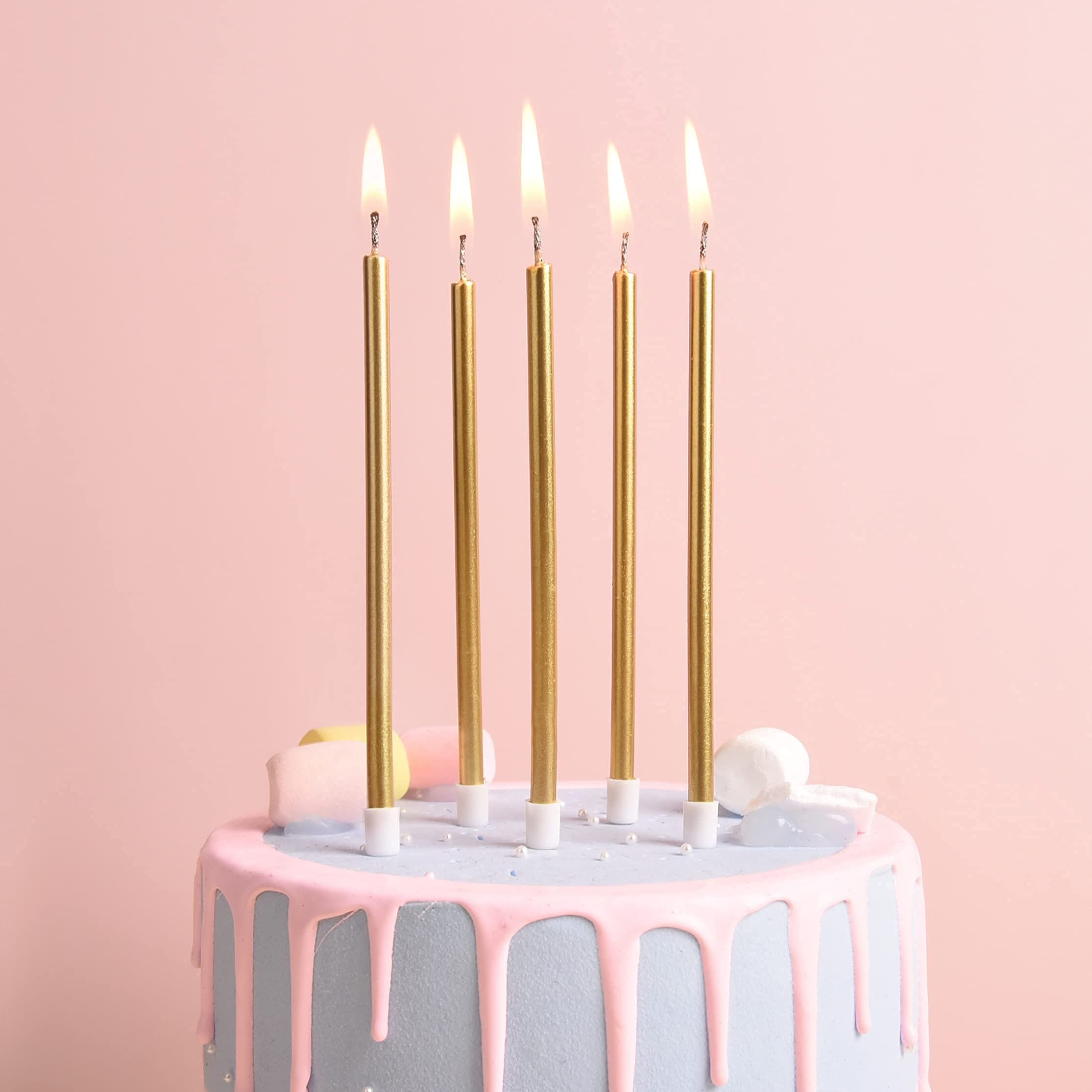 PHD CAKE Gold Long Thin Metallic Birthday Candles - Elegant Cake Candles for Birthday Parties, Wedding Decorations & Special Events - Perfect for Cakes, Cupcakes and Dessert Displays