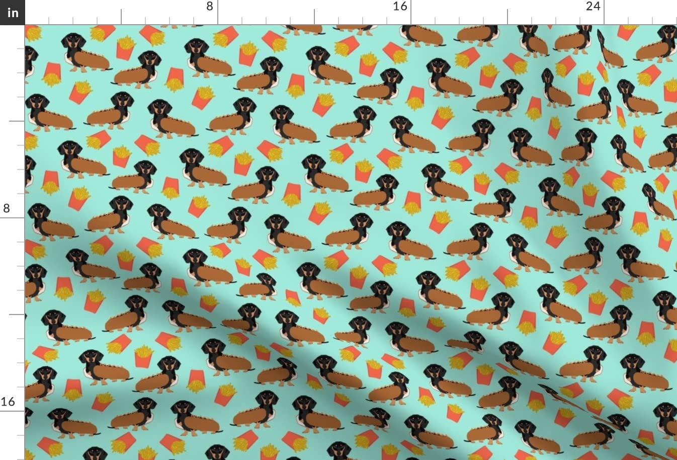 Dachshund Hot Dogs Fries Funny Printed Minky Fabric - Cute Wiener Dog Pet Puppy Design for Sewing, Baby Blankets, Quilt Backing & Plush Toys - Perfect for DIY Crafts, Home Decor & Pet Costumes