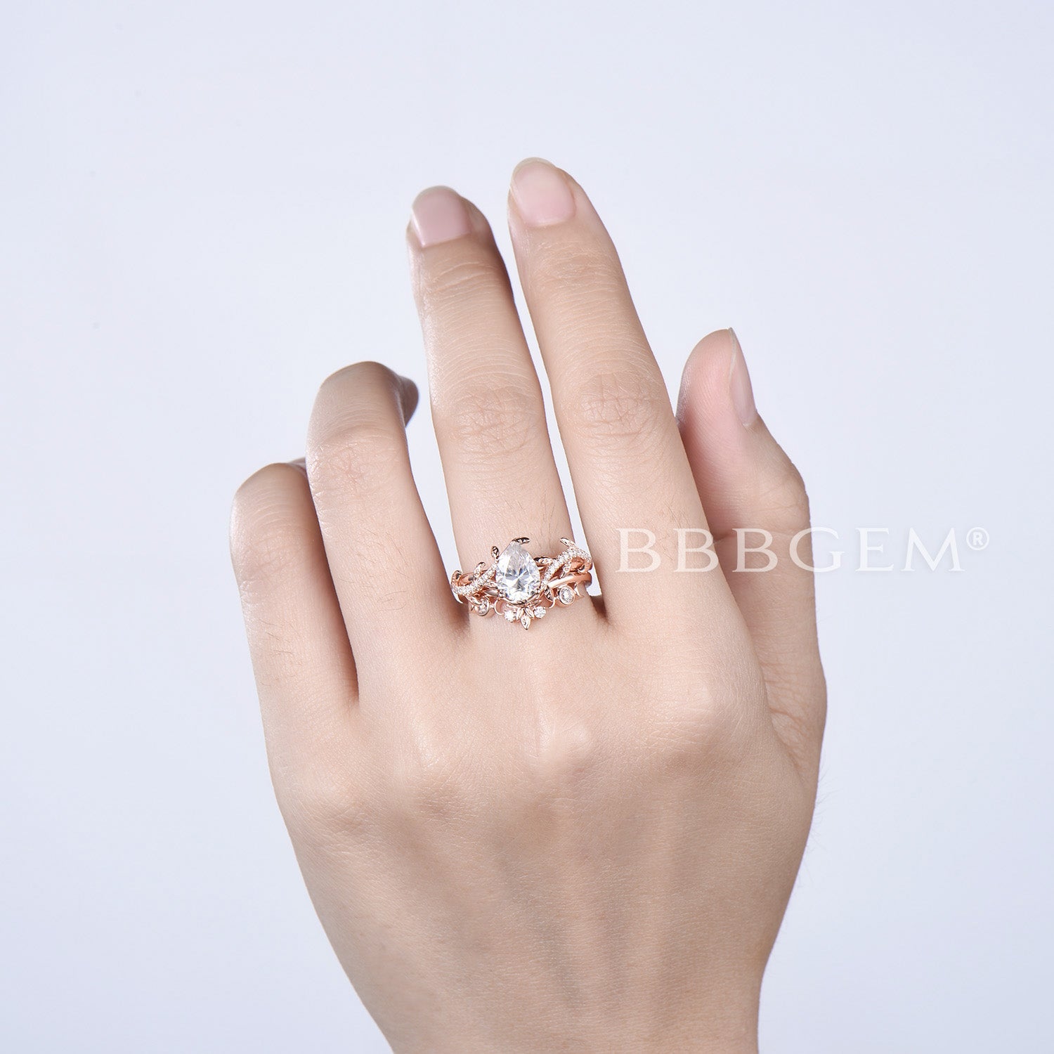 Nature Inspired Pear Moissanite Engagement Ring - Leaf Diamond Bridal Wedding Set for Women | Perfect for Proposals, Anniversaries & Romantic Occasions