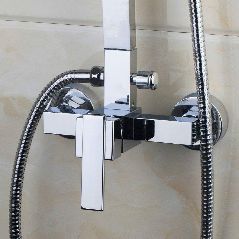 8 Inch Chrome Brass Bathroom Shower Set - Wall Mounted Square Stainless Steel Water Saving Faucet for Modern Bathrooms | Ultra-Thin Design for Space Saving | Perfect for Small Bathrooms & Luxury Showers