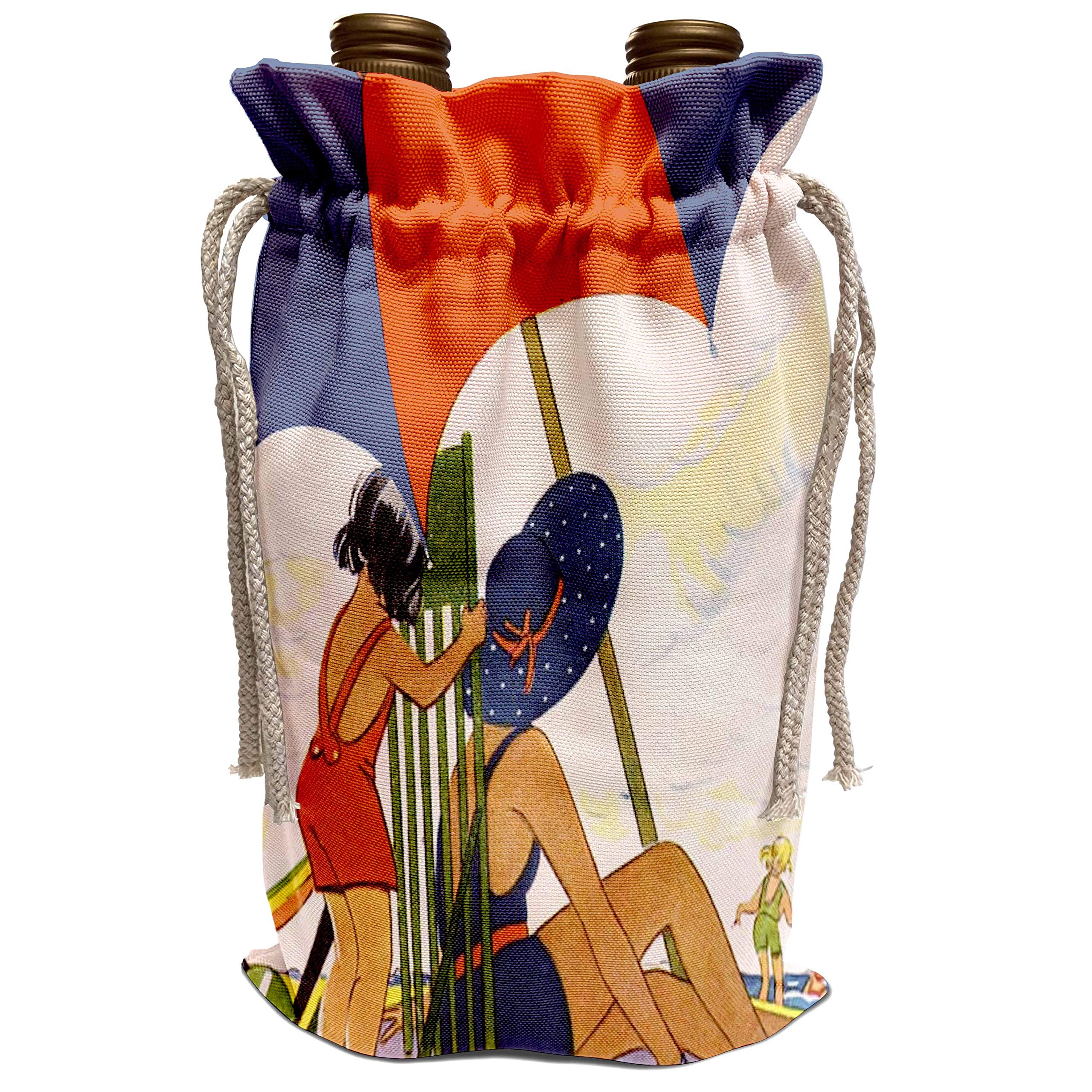 3dRose TNMPastPerfect Beach Wine Bag - Mom and Child at Beach With Umbrella Design - Perfect for Picnics, Outdoor Gatherings, and Summer Parties