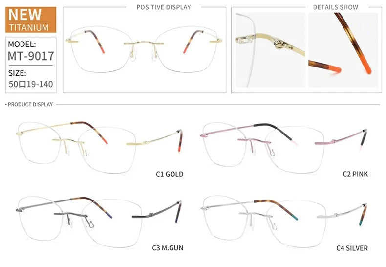 Unisex Rimless Polygon Square Titanium Eyeglasses 9017 - Lightweight & Durable Titanium Frame for Men & Women - Perfect for Reading, Work & Fashion Accessories