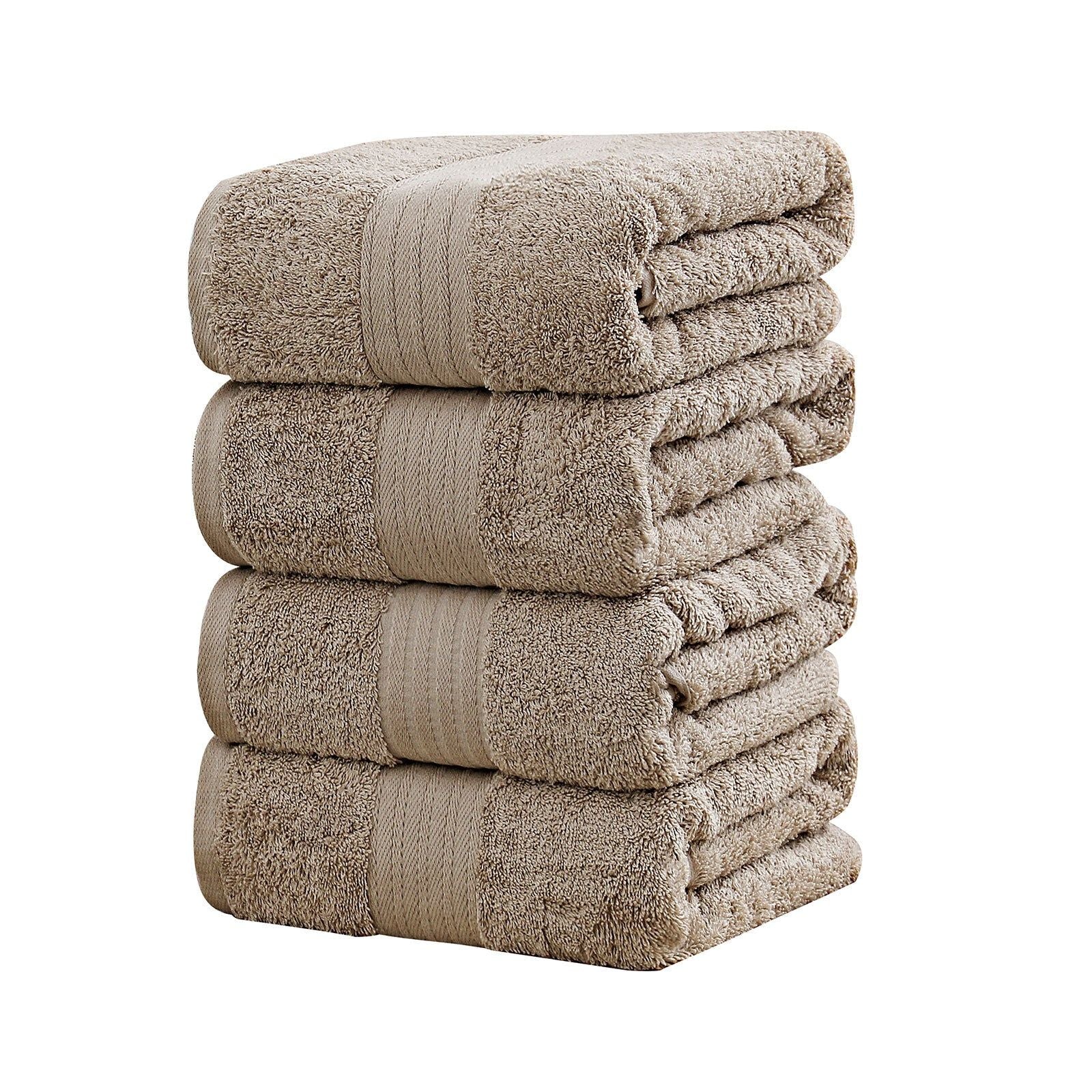 Linenland 4-Piece 100% Cotton Bath Towel Set - Ultra Soft & Absorbent - Sandstone Color - Perfect for Bathroom, Spa & Beach Use