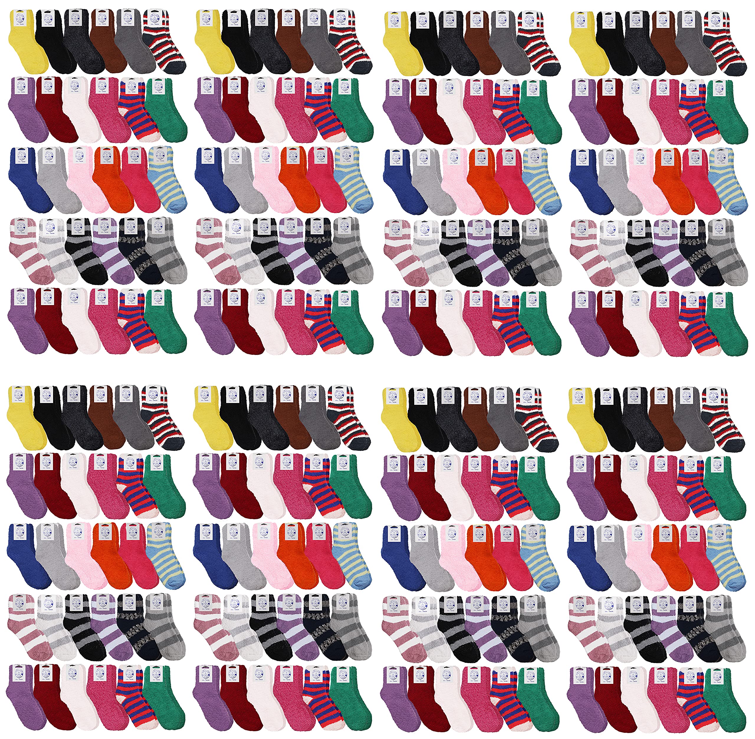 Yacht & Smith Women's Fuzzy Socks - 12 Pairs Bulk Pack, Soft Warm Cozy Winter Socks for Women, Non-Slip Grippers, Assorted Colors - Perfect for Cold Weather, Lounge Wear, Gifts & Holiday Stocking Stuffers