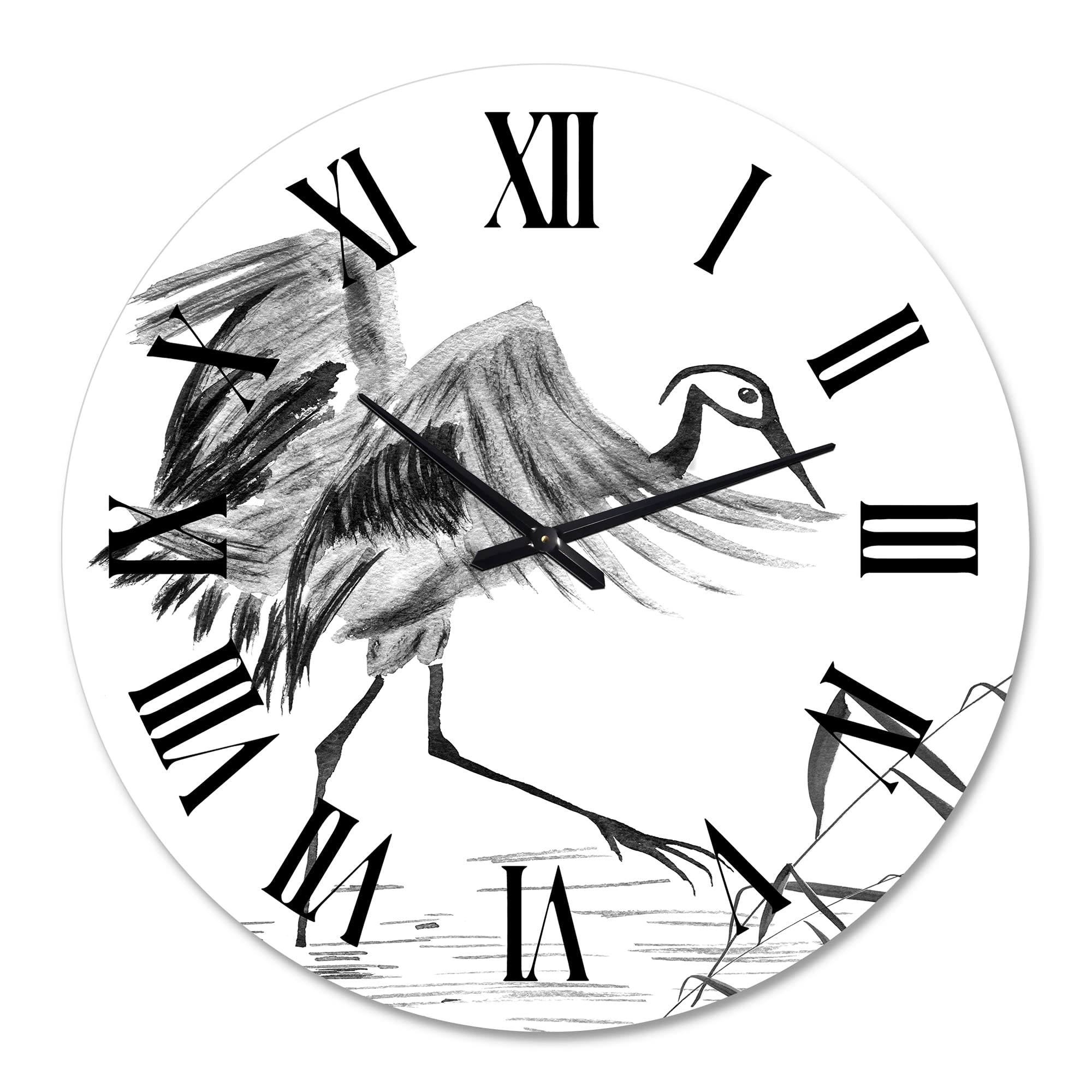 DesignQ Traditional Japanese Oriental Crane Bird Wall Clock - Large Landscape & Nature Decor for Living Room, Bedroom & Office