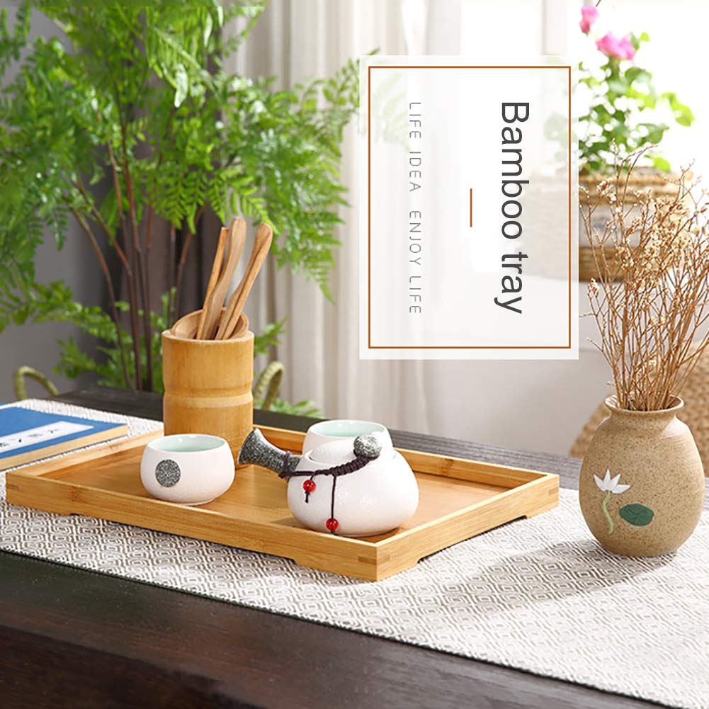 **Forart Rectangle Bamboo Butler Serving Tray with Handles – Solid Bamboo Wood Tray for Breakfast, Coffee, Tea & Snacks – Rustic Ottoman Tray for Dining, Living Room & Bedroom Decor**