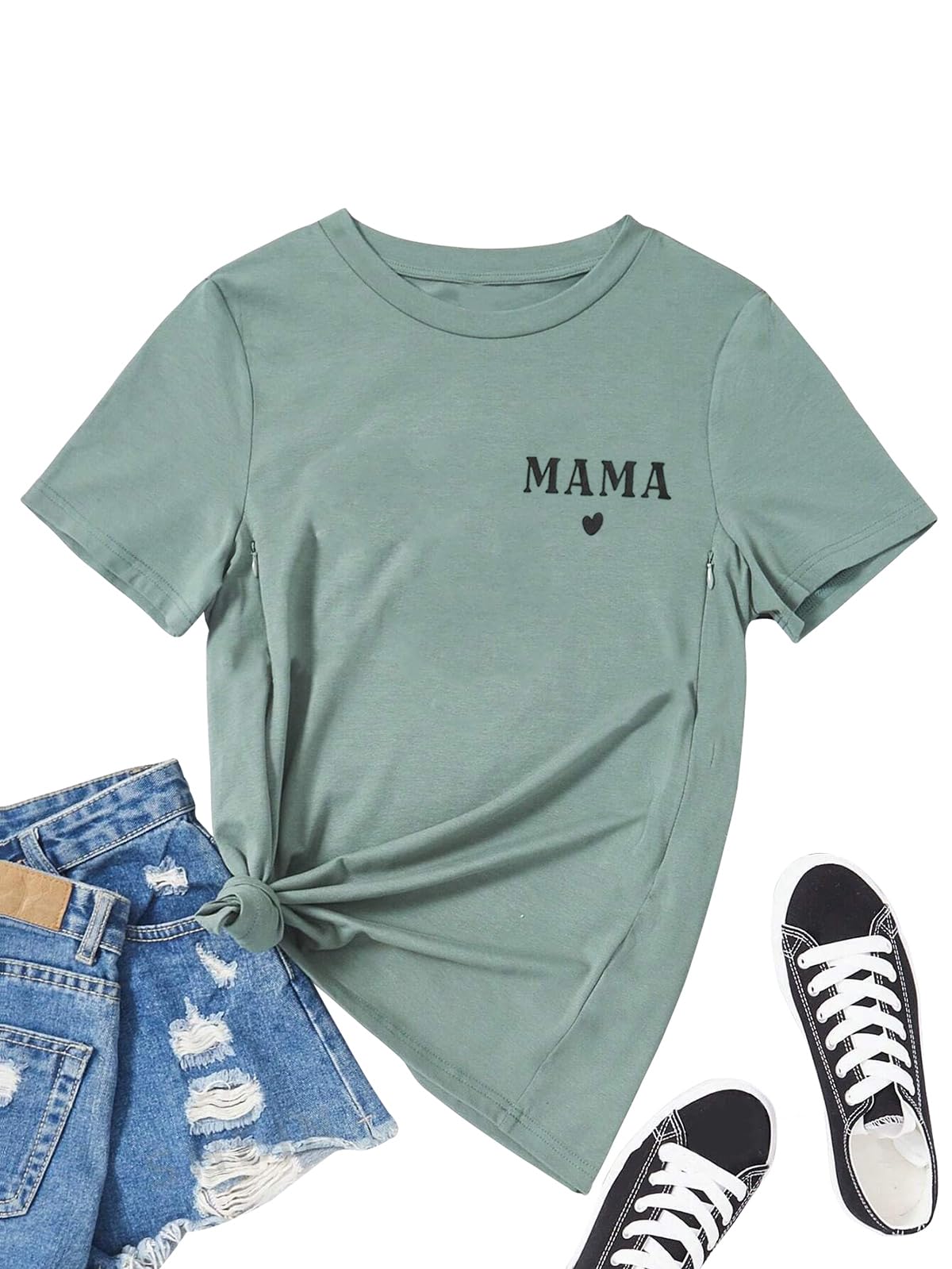 Funny Mama Leopard Heart Graphic Nursing Shirt - Women's Maternity Breastfeeding Top with Friendly Zip | Perfect for Nursing, Pumping & Everyday Comfort