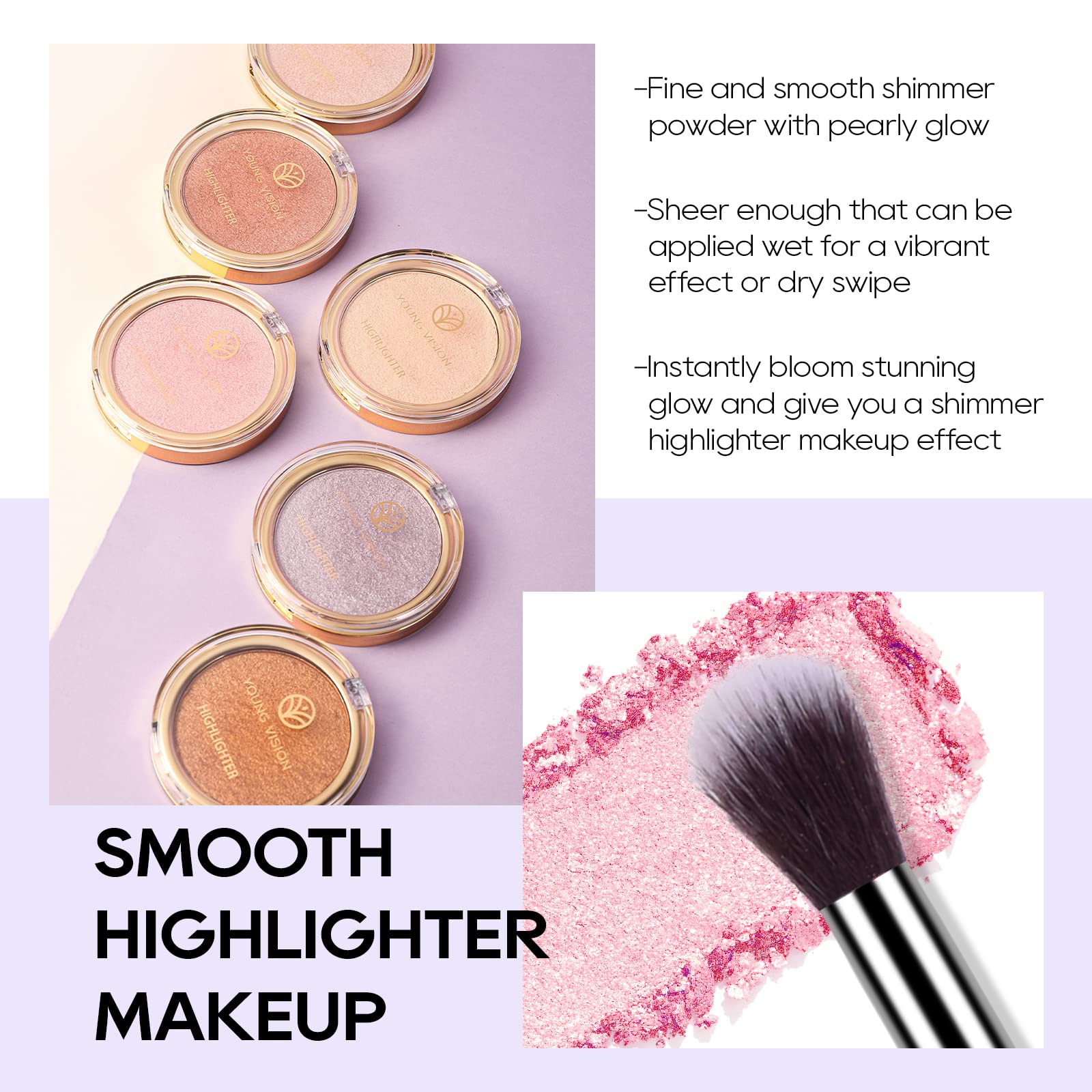 Baked Pink Highlighter Powder Palette - Sheer Shimmering Makeup Highlighter for Face & Cheekbones | Vegan & Cruelty-Free | Perfect for Bridal, Party & Night Out Makeup Looks
