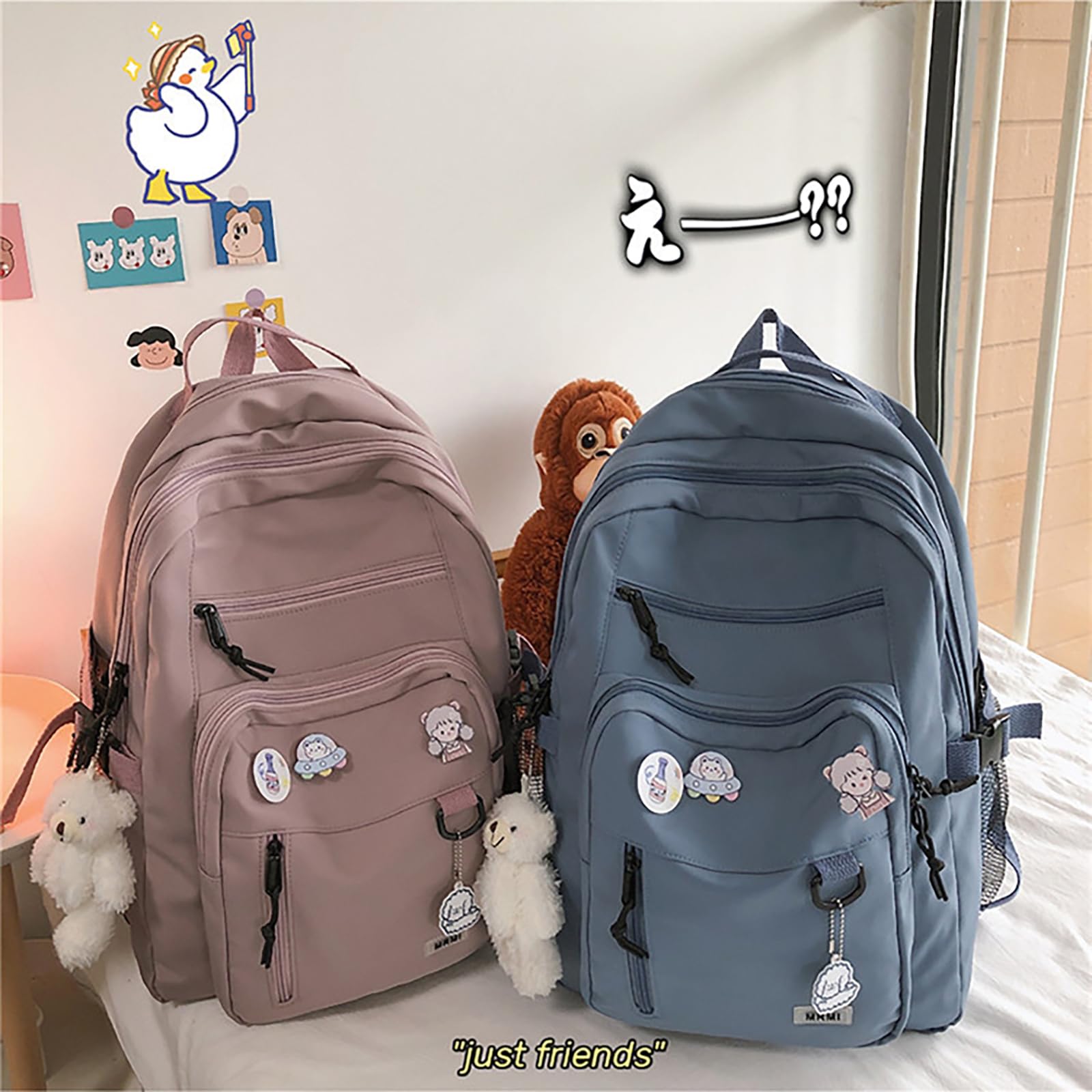Cute Kawaii Backpack for Girls with Plush Pendant & Pin Accessories - Aesthetic School Bag for Teens (Blue) | Perfect for School, Travel & Everyday Use