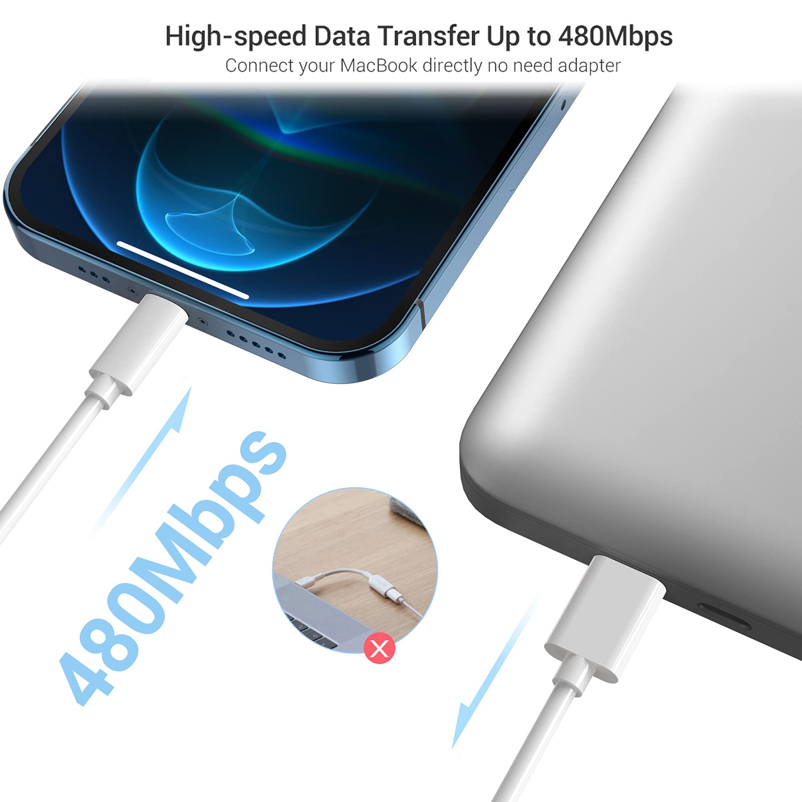 MFi Certified 20W USB C Fast Charger with 2M USB-C to Lightning Cable - PD3.0 Quick Charge Adapter for iPhone 13/12/11/XS/SE - Perfect for Home, Office & Travel Charging