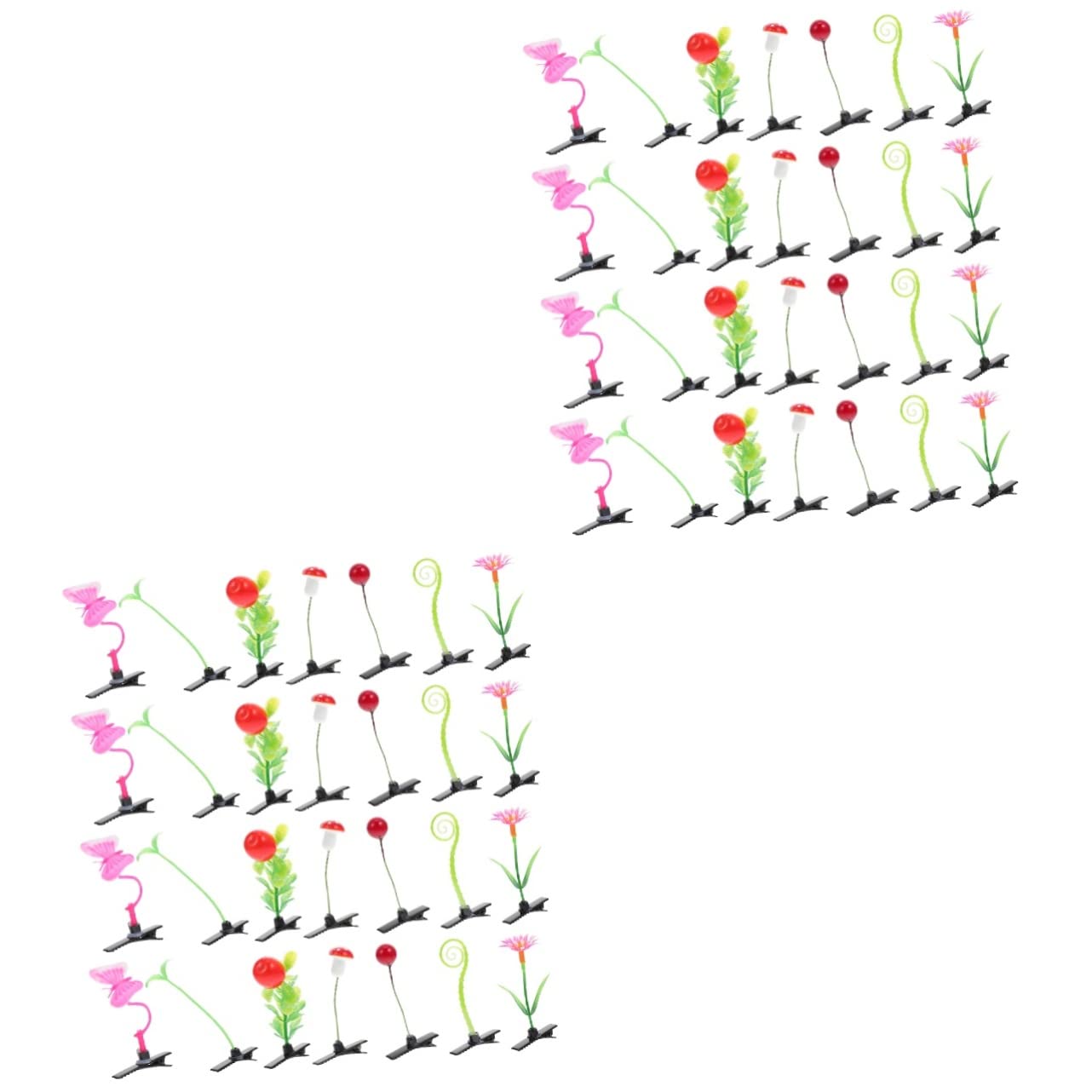Lurrose 56 Pcs Fake Leaf Hair Clips - Tropical Hawaiian Hair Accessories for Women & Girls, Green Leaf Sprout & Mushroom Hair Barrettes - Perfect for Beach Parties, Summer Outfits & Boho Style
