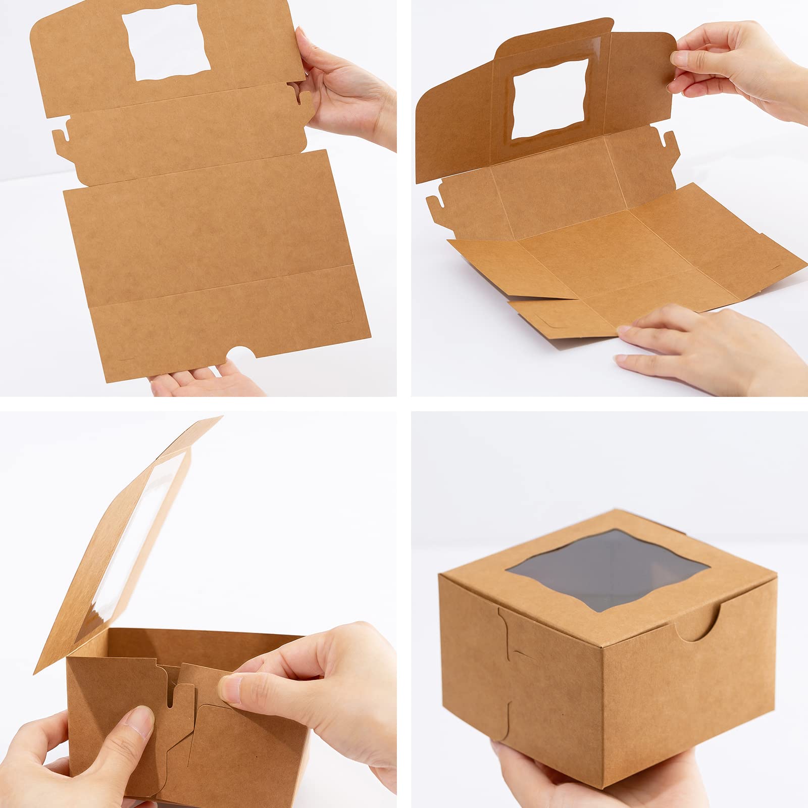 100-Piece Window Bakery Boxes 4x4x2.5 Inches - Small Brown Pastry Boxes for Cupcakes, Donuts, Chocolate Strawberries & Candy | Perfect for Home Bakeries, Wedding Favors & Gift Packaging