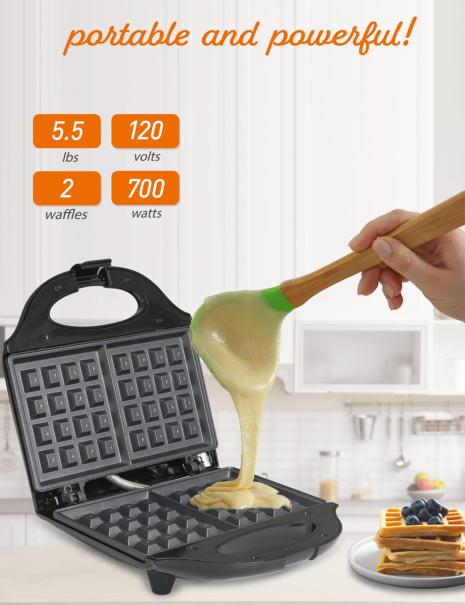 Commercial Chef Waffle Maker - Nonstick Mini Electric Waffle Iron with Cool Touch Housing & Power Light, Easy to Clean - Perfect for Breakfast Waffles, Pancakes, Sandwiches & Quick Snacks at Home, Office or Cafes