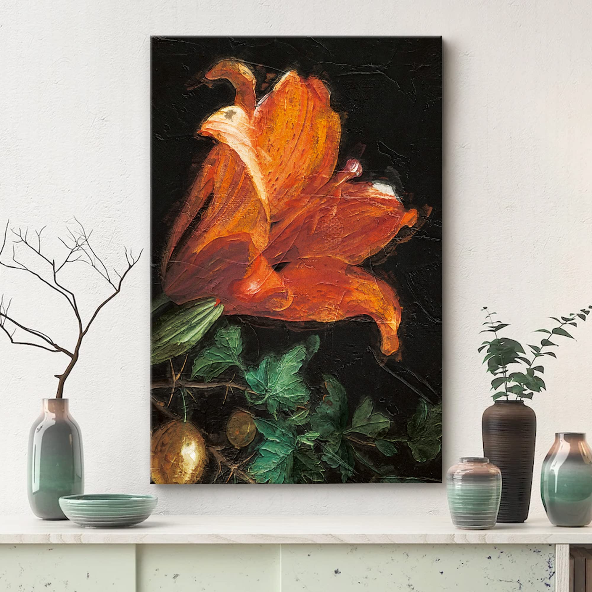 Orange Asiatic Lily Floral Canvas Wall Art - 32x48 Inch Impressionist Oil Painting for Living Room, Bedroom & Office Decor | Vibrant Close-Up Flower Painting | Romantic Home & Workspace Wall Decor