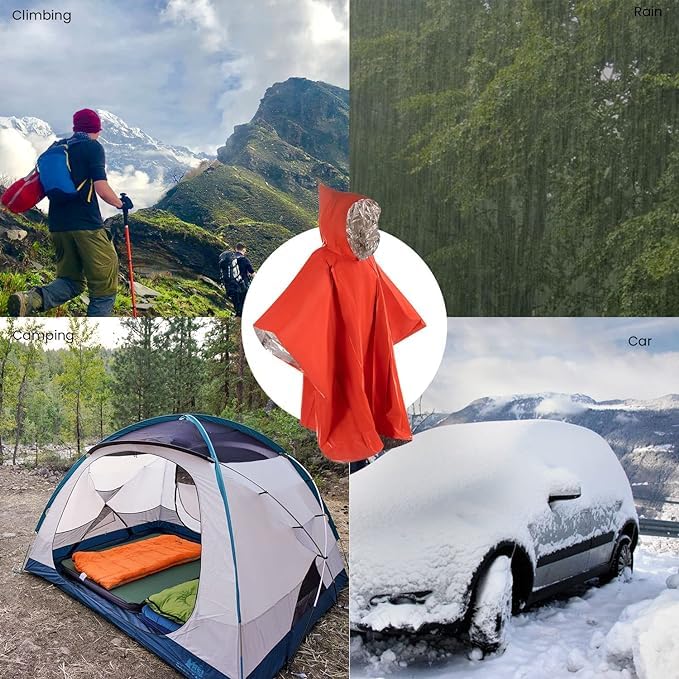 Hero Prepared Survival Tool Poncho - Waterproof & Heat Insulated for Camping, Hiking, Emergency Preparedness - Perfect for Outdoor Adventures & Survival Kits