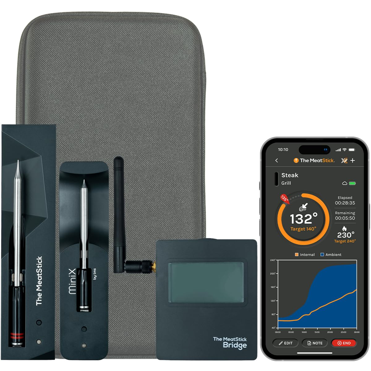 MeatStick WiFi Pro Set - 2-Probe Smart Wireless Meat Thermometer with Bluetooth | Unlimited Range Digital Food Probe for Smoking, Grilling, BBQ, Air Fryer, Deep Frying, Oven & Rotisserie | Perfect for Home Chefs & Outdoor Cooking Enthusiasts