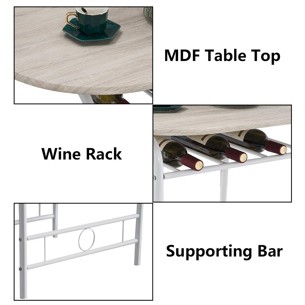 3 Pcs Modern Wood Dining Table and Chairs Set with Two Stools, Contemporary White Kitchen Breakfast Table for Home, Office, or Small Spaces