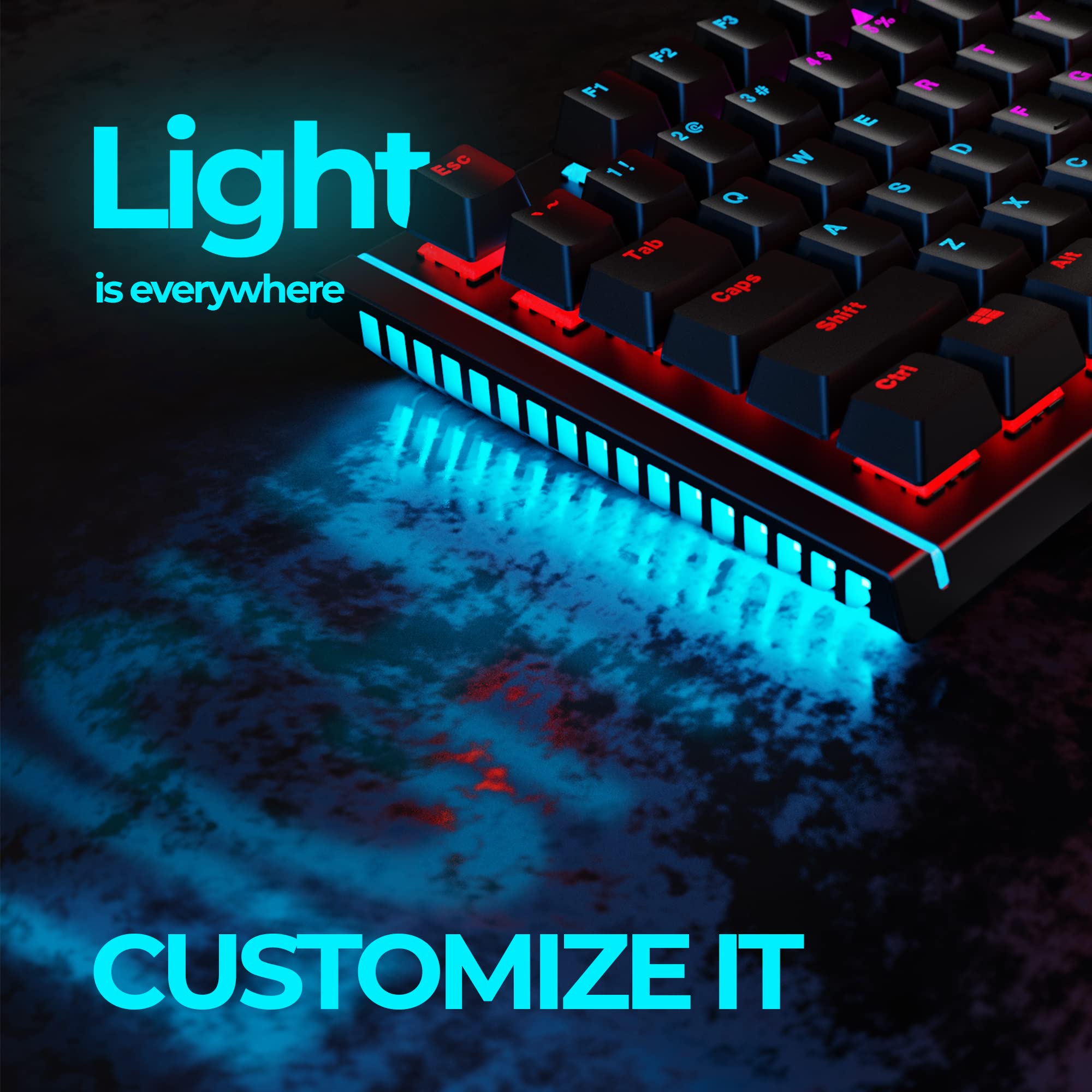 REAL Mechanoid X107 TBI Mechanical Gaming Keyboard - Blue Switches, RGB LED Backlit, Laser Etched Keys - Ergonomic Leather Wrist Rest - Wired USB Keyboard for PC Gaming, Esports & Office Work - Perfect for FPS, MOBA & Typing Enthusiasts