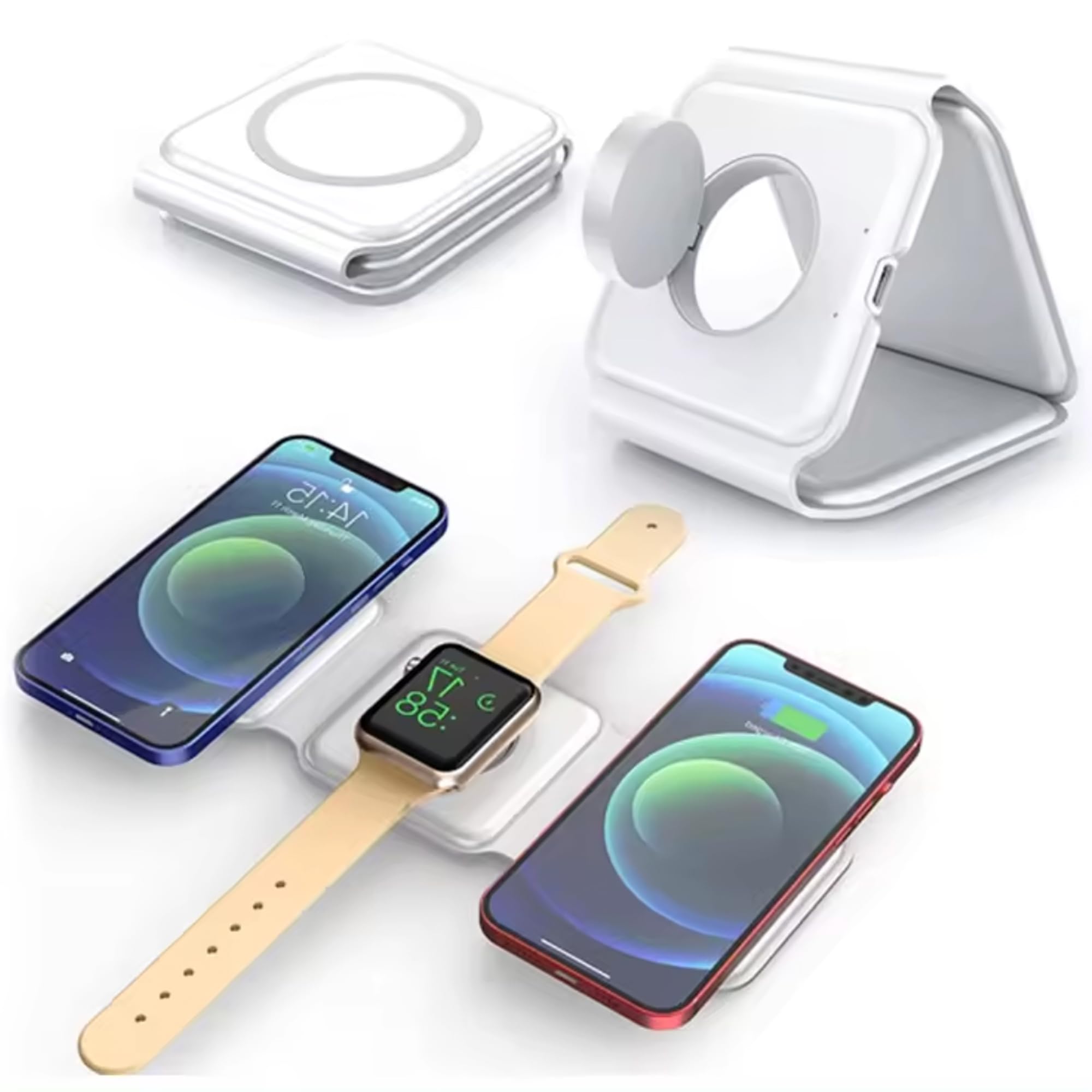 3-in-1 Magnetic Wireless Charging Station for iPhone 15/14/13/12 Series & Apple Watch 9/Ultra 2/8/7/SE | Foldable Travel Wireless Charger | Fast Charging for Home, Office & Travel