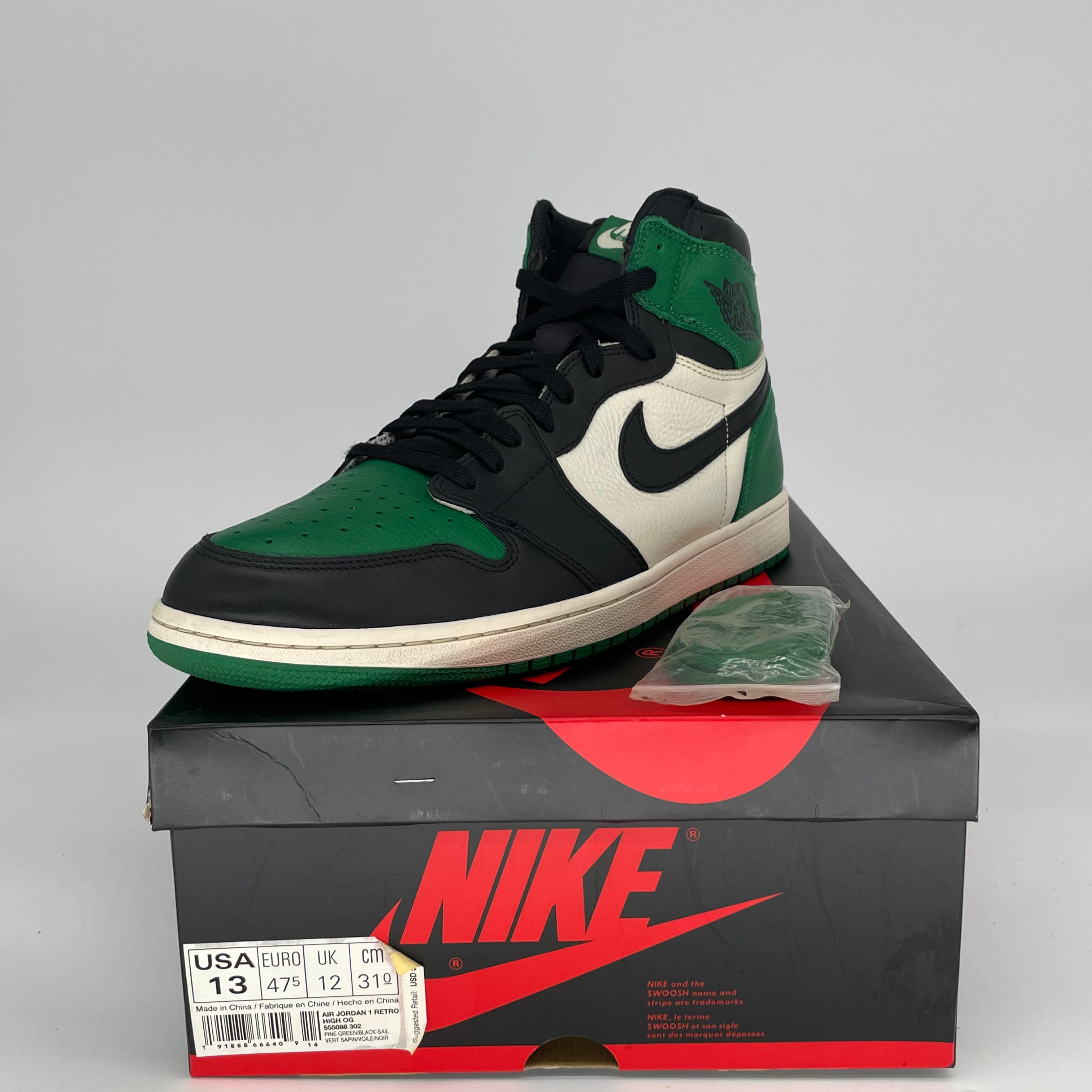 AIR JORDAN 1 PINE GREEN Men's Basketball Shoes Size 13 (555088-302) - Retro High Tops for Sneaker Collectors & Streetwear Fashion