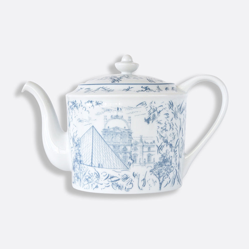 Bernardaud Tout Paris White & Blue Porcelain Tea Pot - Elegant French Tea Set for Afternoon Tea & Gifting