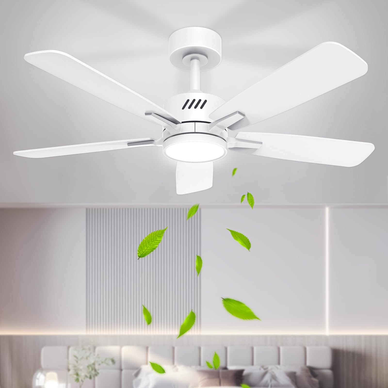 42 Inch Smart Ceiling Fan with LED Lights and Remote Control - Adjustable Color Temperature, Dimmable 6-Speed Silent Reversible DC Motor - Perfect for Bedroom, Living Room, Kitchen (White) - Ideal for Home Cooling and Energy Efficient Lighting