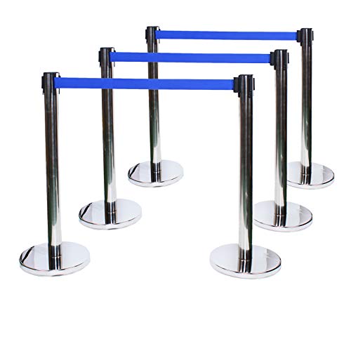 6-Pack Heavy Duty Retractable Belt Barriers - 35-Inch Tall Posts with 9.8-Foot Ropes for Crowd Control, Queue Management & Safety (Ideal for Events, Retail Stores & Social Distancing)