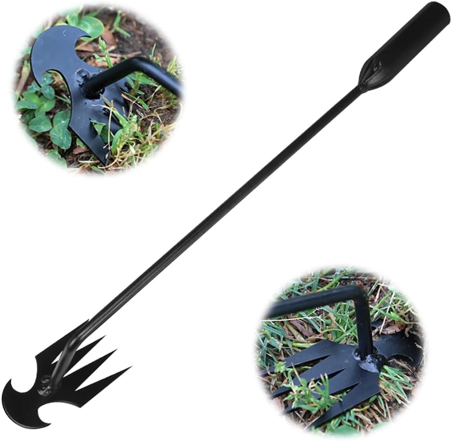 2024 Upgraded 20-Inch Stainless Steel Weed Puller Tool - 4 Teeth Dual Purpose Manual Weeder for Garden, Lawn & Flower Beds - Durable Hand Weeding Tool for Efficient Weed Removal - Perfect for Home Gardening, Landscaping & Yard Maintenance