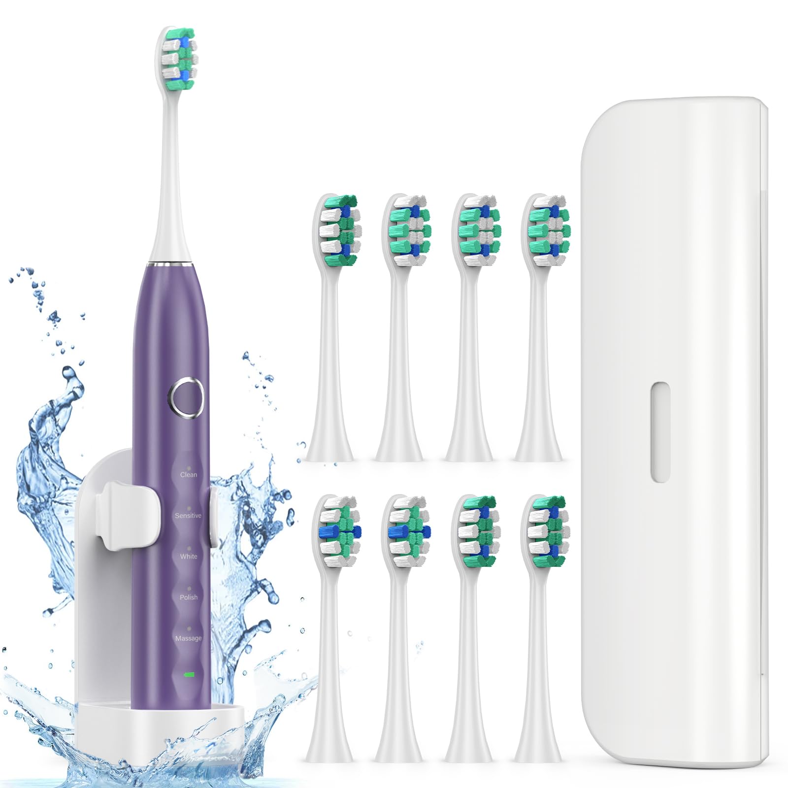 Rechargeable Sonic Electric Toothbrush for Adults with 8 Brush Heads & Travel Case - 2.5 Hour Charge Lasts 120 Days (Purple) - Perfect for Home Use, Travel & Daily Oral Care