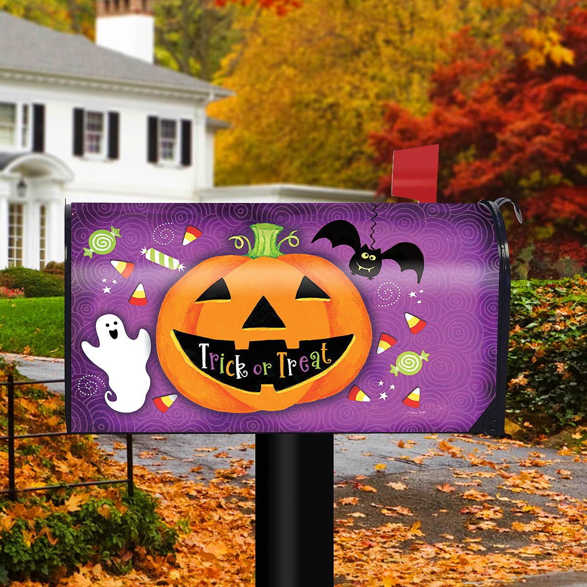 Briarwood Lane Halloween Magnetic Mailbox Cover - Jack O'Lantern & Candy Corn Bat Design for Outdoor Decor, Trick or Treat Display, and Seasonal Mailbox Decoration