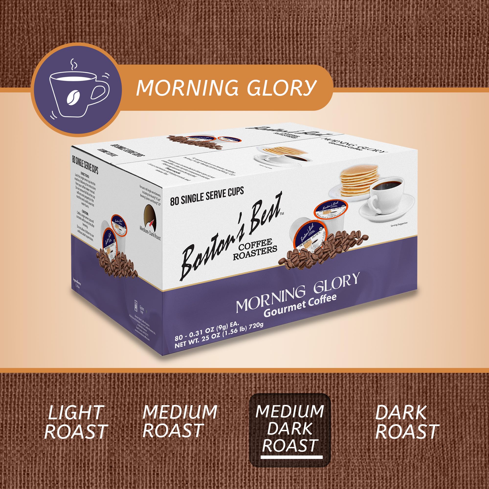 Boston’s Best Morning Glory Blend - Premium Medium Dark Roast Gourmet Coffee Pods, Compatible with Keurig® K-Cup Brewers (80 Single-Serve Cups) - Perfect for Home, Office & Breakfast Time