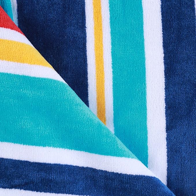 Oceana Stripe Oversized Cotton 4-Piece Beach Towel Set - Soft, Absorbent & Quick-Drying for Pool, Beach, Yoga & Outdoor Activities
