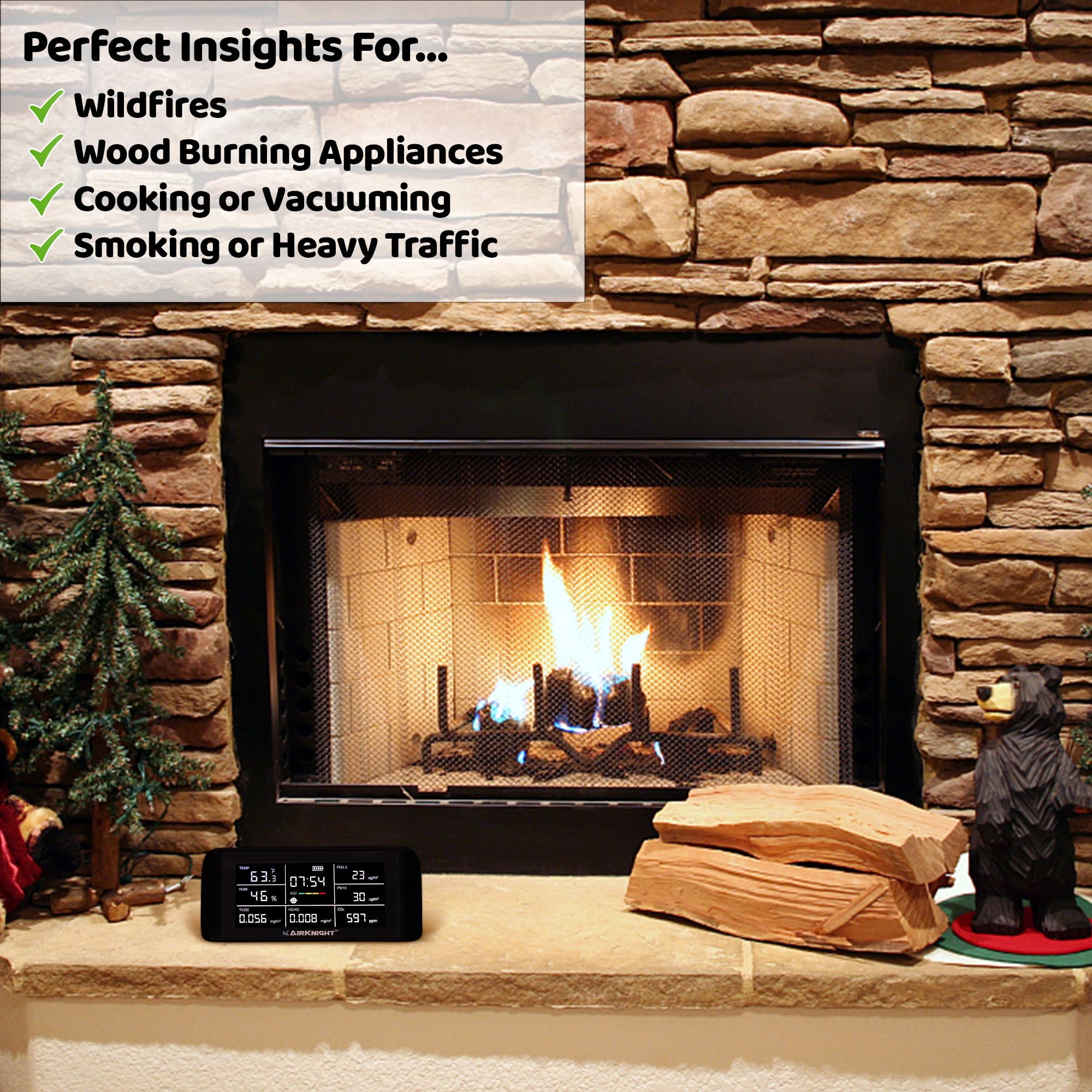 **AirKnight 9-in-1 Indoor Air Quality Monitor – VOC, CO2, Formaldehyde (HCHO), AQI, PM2.5/PM10, Temp & Humidity Sensor | Real-Time Air Pollution Detector for Home, Office & Nursery | Improve Indoor Air Safety & Comfort**