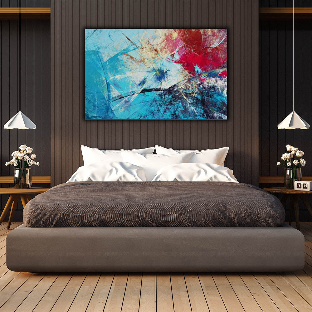 Abstract Blue & Red Wall Art Canvas Painting - Modern Home Decor for Living Room, Bedroom & Office - Perfect Gift for Housewarming & Holidays
