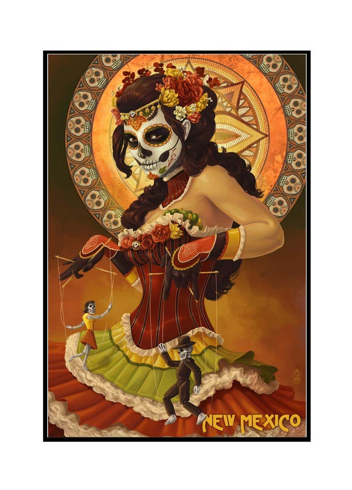Authentic New Mexico Day of the Dead Marionettes Art - 24x36 Framed Gallery Wrapped Canvas Wall Decor - Perfect for Halloween, Dia de los Muertos Celebrations & Southwestern Home Decor