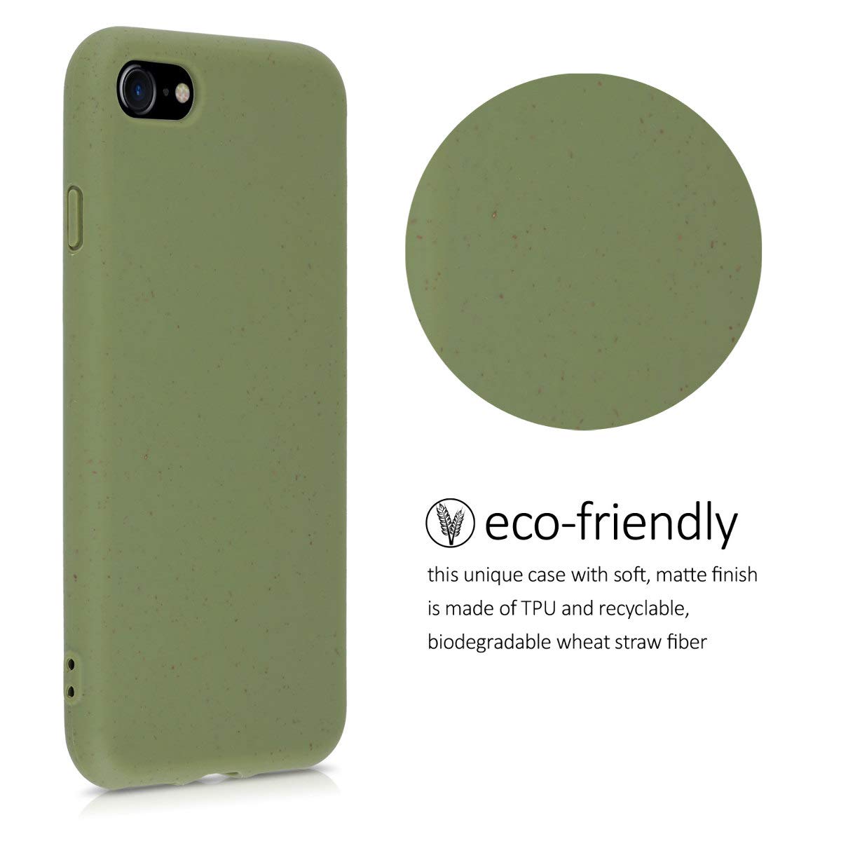 Eco-Friendly Wheat Straw Phone Case for iPhone SE 2022/2020, iPhone 8 & 7 - Biodegradable TPU Matte Cover in Olive Green - Perfect for Daily Use, Outdoor Activities & Sustainable Lifestyle