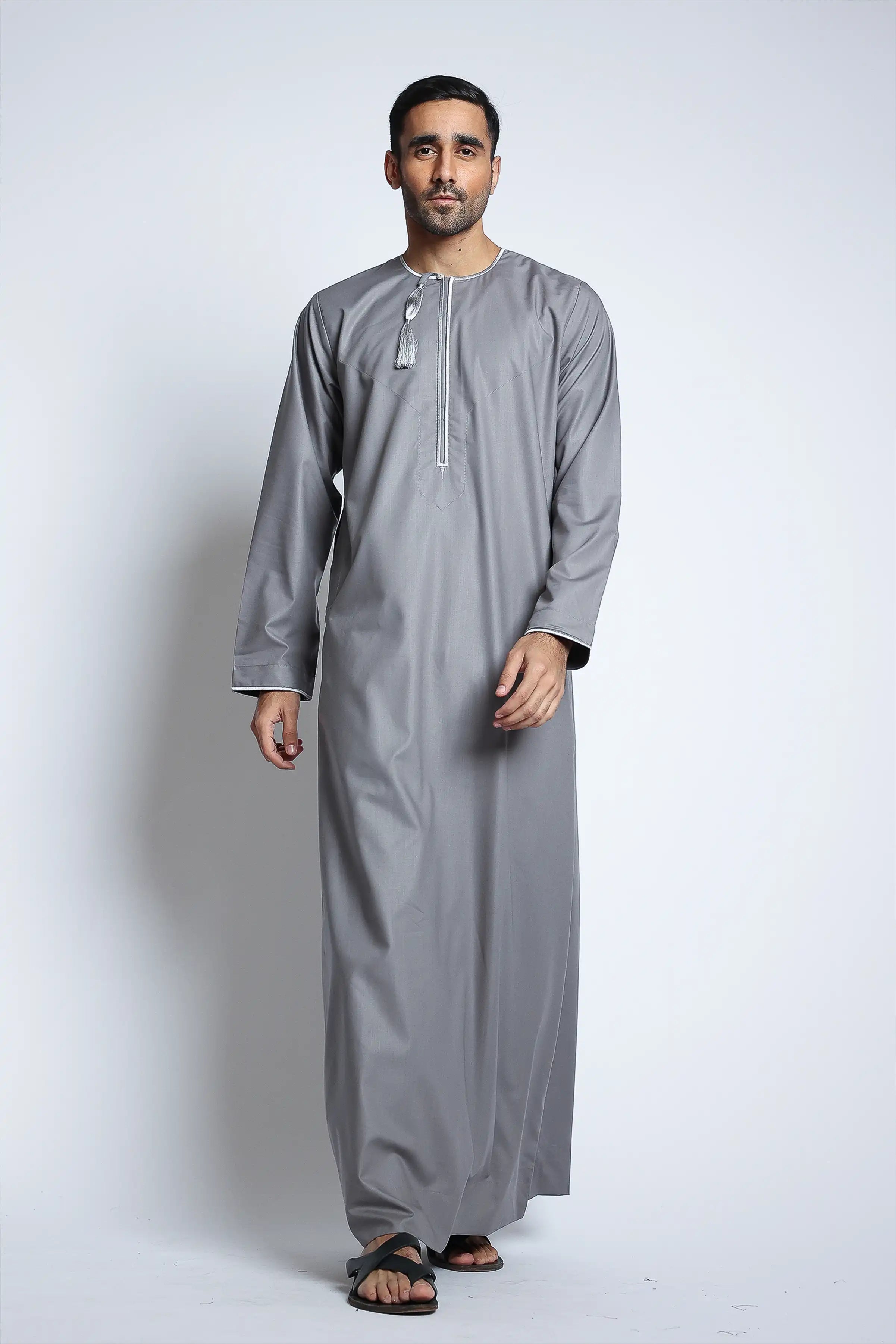 Premium J143 C1 Grey Habeel Thobe for Men - Traditional Islamic Robe - Comfortable & Stylish Eid Outfit - Perfect for Prayer, Mosque & Special Occasions
