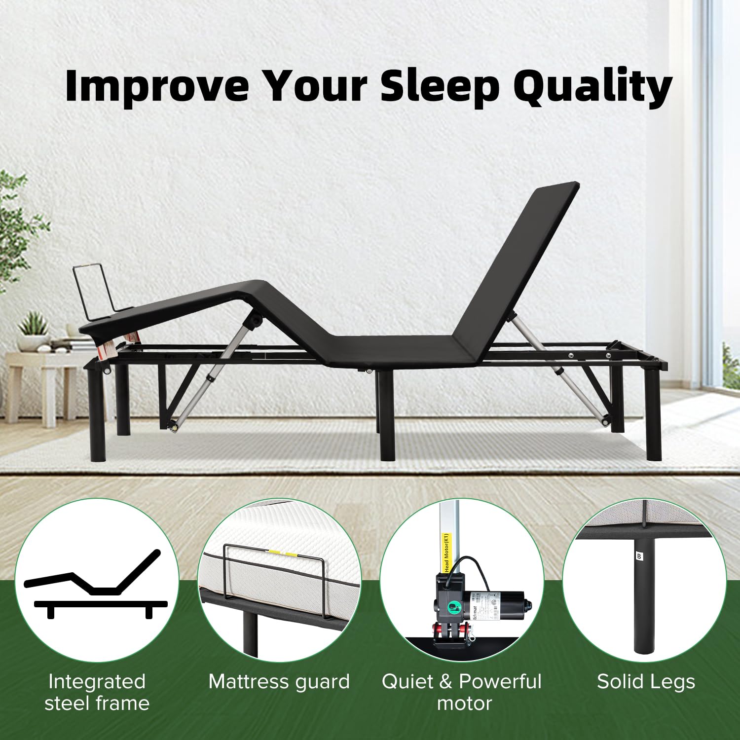 Donext Adjustable Bed Base with Wireless Remote - Queen Size Adjustable Bed Frame for Zero Gravity, Anti-Snore & Massage Functions - Perfect for Back Pain Relief, Reading & Watching TV in Bed