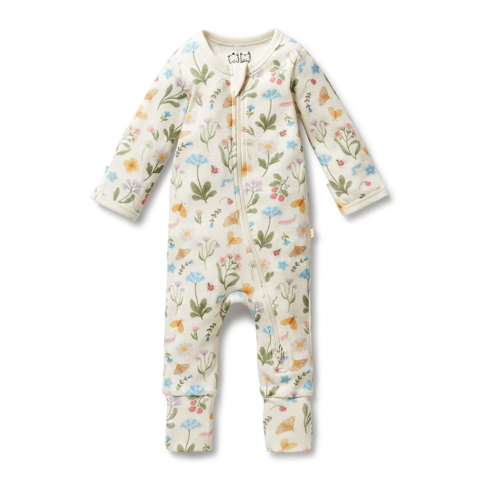 Blooming Bliss Organic Baby Rib Zipsuit with Feet - Soft & Cozy One-Piece Pajamas for Newborns & Infants - Perfect for Sleepwear, Playtime & Everyday Comfort