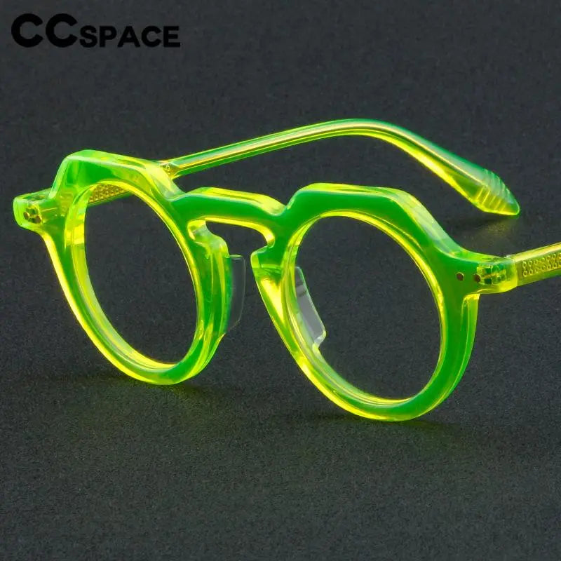 CCspace Women's Full Rim Flat Top Round Acetate Eyeglasses Frame 56936 - Stylish & Lightweight for Work, Reading & Everyday Fashion