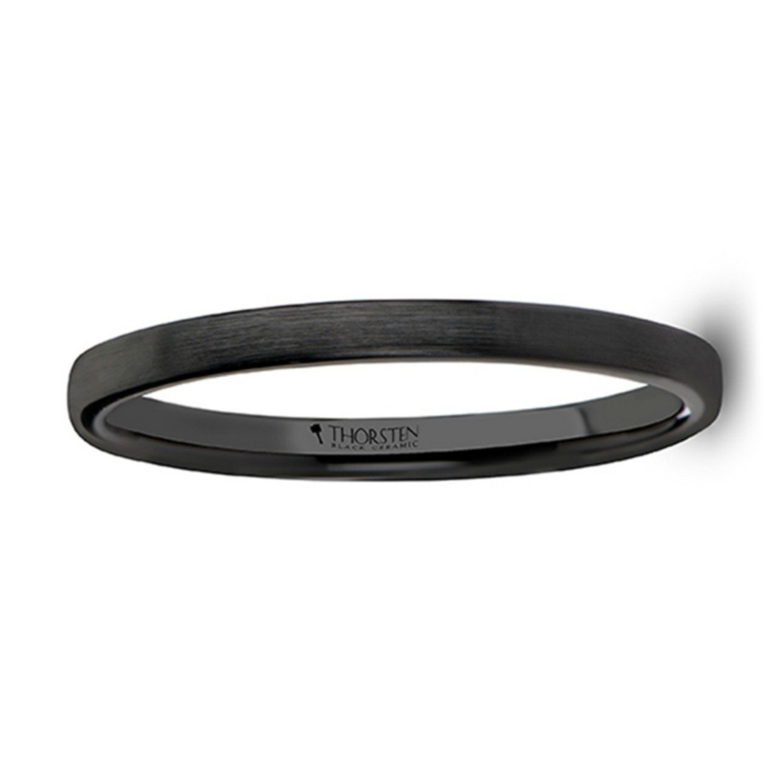 DAISY Black Ceramic Wedding Band Ring for Women - 2mm Wide Brushed Finish Flat Ring - Perfect for Weddings, Anniversaries & Everyday Wear