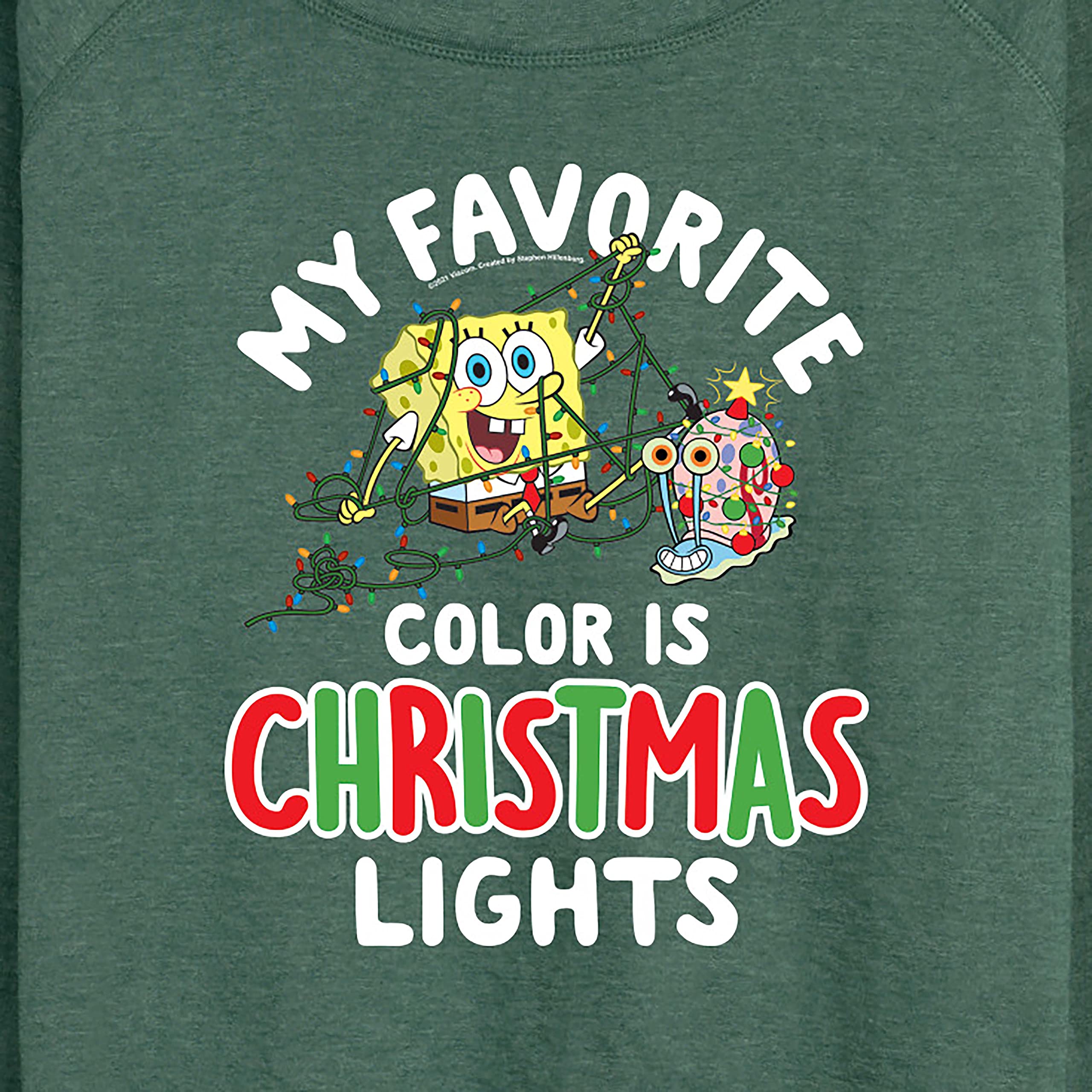 HYBRID APPAREL SpongeBob SquarePants Women's Lightweight French Terry Pullover Hoodie - My Favorite Color Is Christmas Lights Graphic Sweatshirt - Casual Loungewear, Christmas Gift, Funny Holiday Outfit