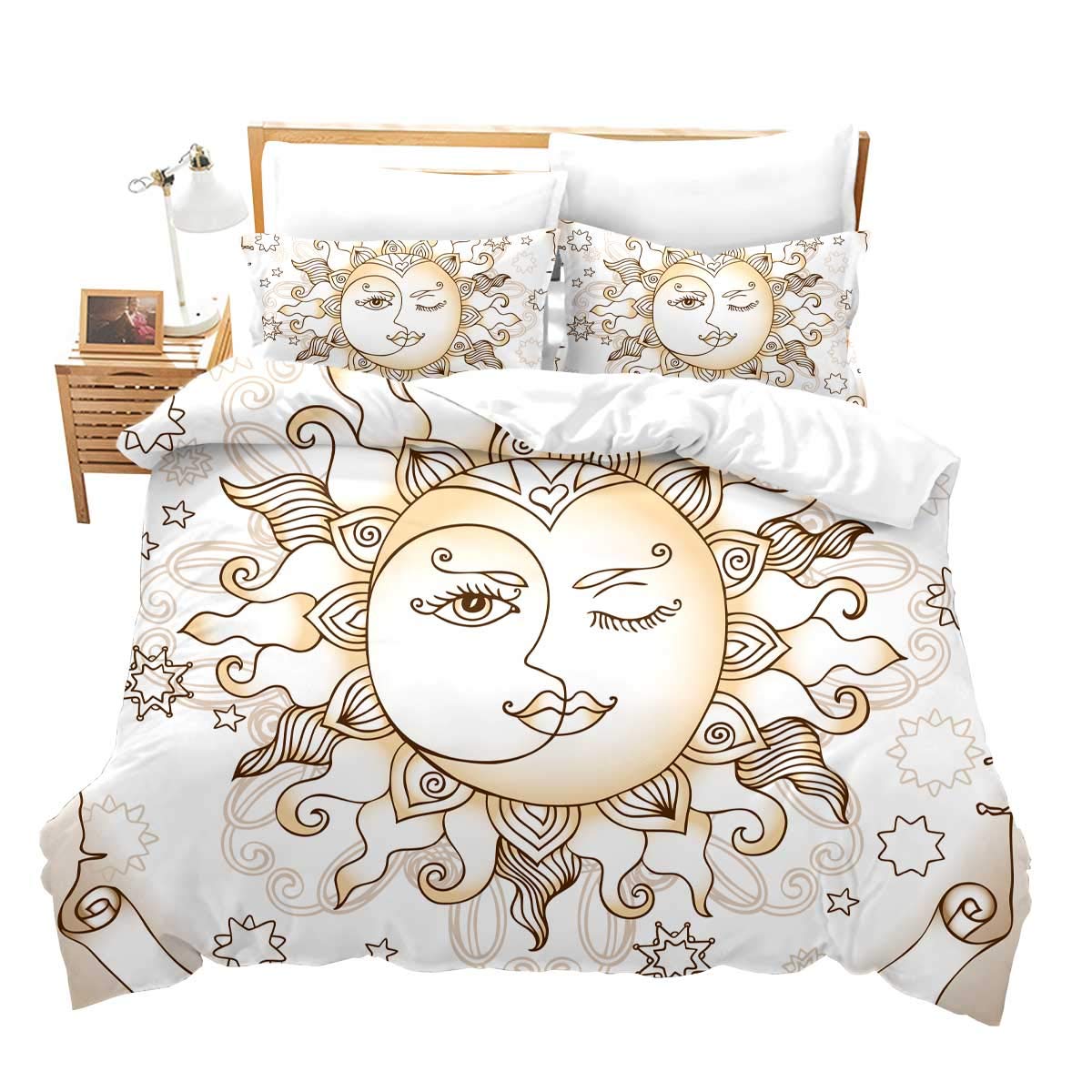 Bohemian Sun and Moon Duvet Cover Set Twin Size - Luxury Mandala Print Comforter Cover for Kids, Girls, Teens & Adults | Celestial Bedroom Decor with Boho Galaxy Stars Design | Perfect for Cozy Nights, Guest Rooms & Boho-Chic Bedroom Themes