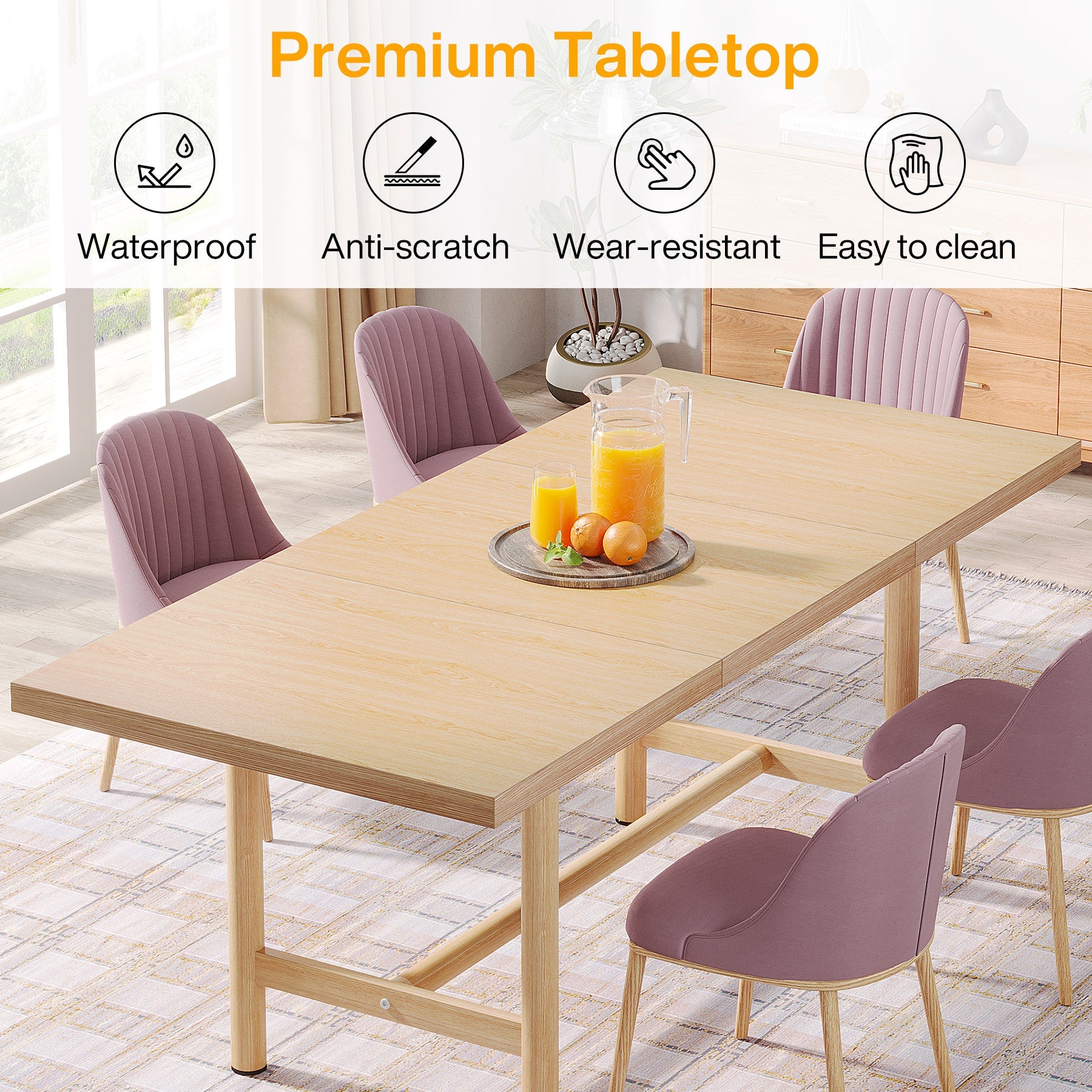 Solid Wood Farmhouse Dining Table - 63 Inch Rustic Kitchen Table for 6 People | Perfect for Family Dinners, Entertaining Guests & Cozy Kitchen Gatherings
