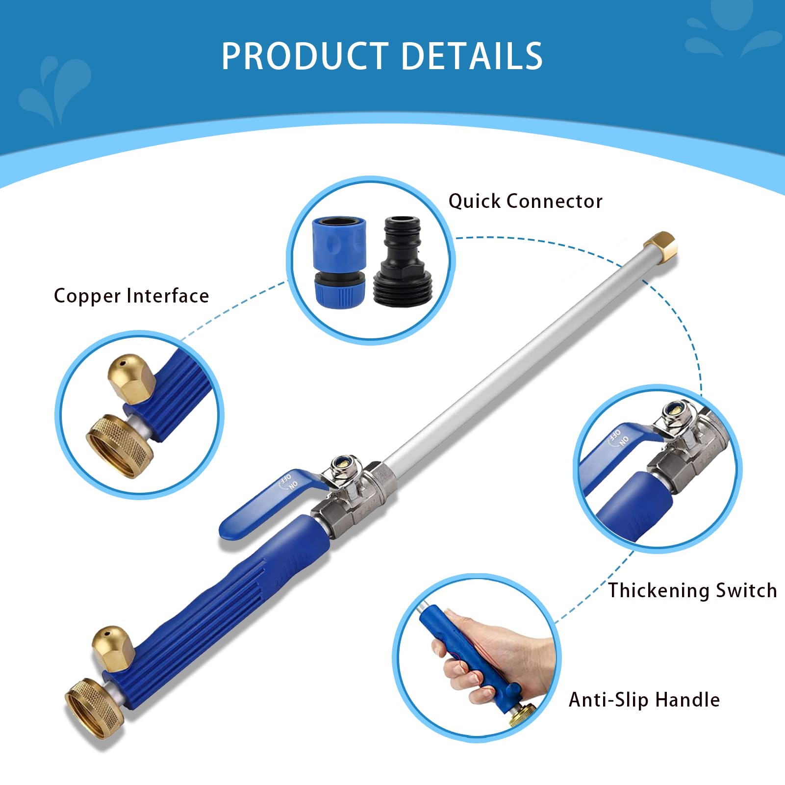 High Pressure Jet Nozzle for Garden Hose - Power Washer Wand with 2 Nozzle Tips & Quick Connectors (17 Inch) - Perfect for Car Washing, Patio Cleaning & Outdoor Pressure Washing