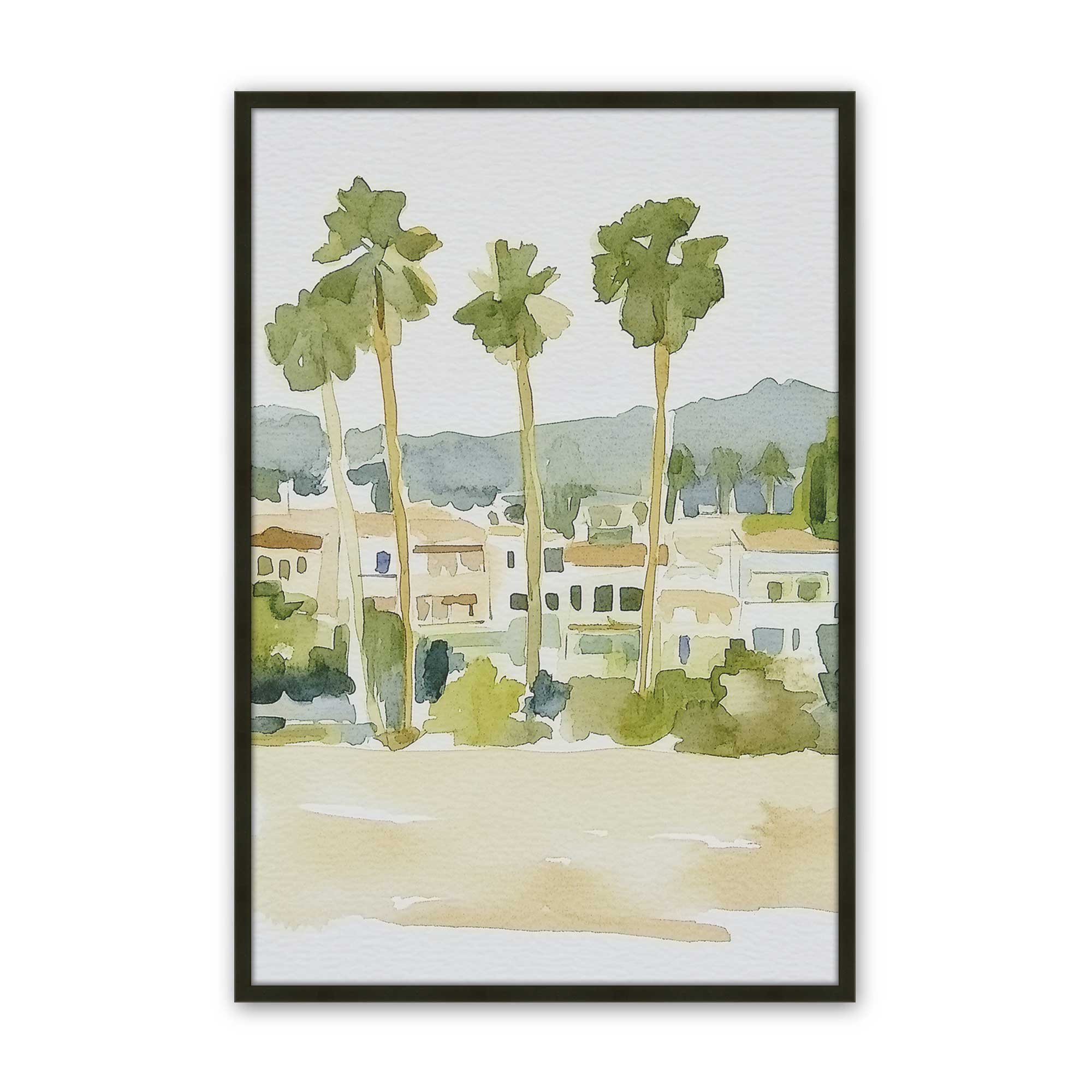 Desert Palms and Villas Wall Art Print - Tropical Landscape Canvas Painting for Home & Office Decor | Perfect for Living Room, Bedroom, Beach House